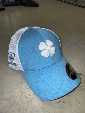 Black Clover Perfect Luck 6 Heather Light Blue/White Mesh Trucker Hat S/M